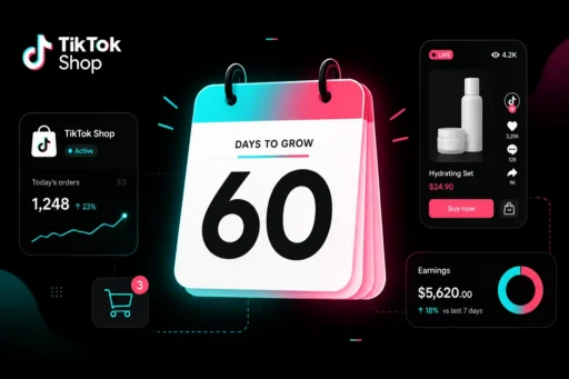 Calendar page showing the number 60 beside TikTok Shop order and earnings dashboard cards