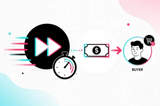 Fast-forward symbol and stopwatch sending a banknote straight to a buyer, illustrating an advanced refund